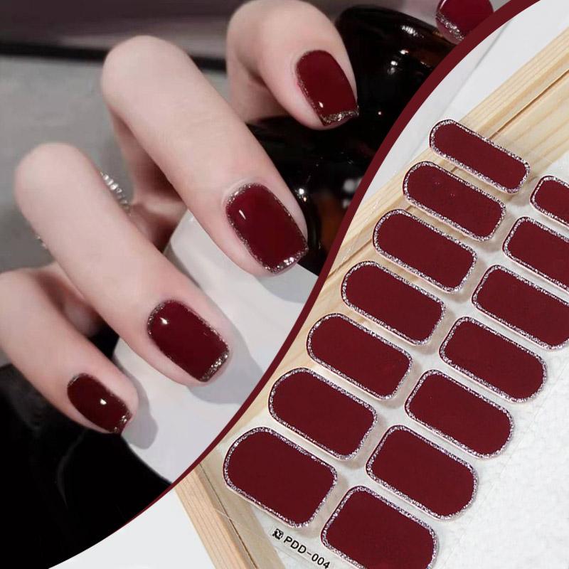 14Tips Gel Nail Stickers Semi Cured Full Cover Stickers Gel Nail Patch Polish Strips DIY Nail Art Making Waterproof Manicure Art