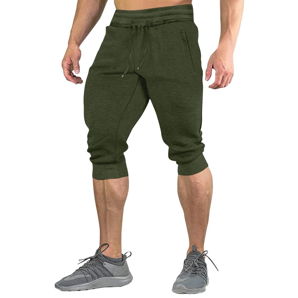 Men's Summer Color Shorts Men's Elastic Waist Sports Loose Casual Quarter Pants