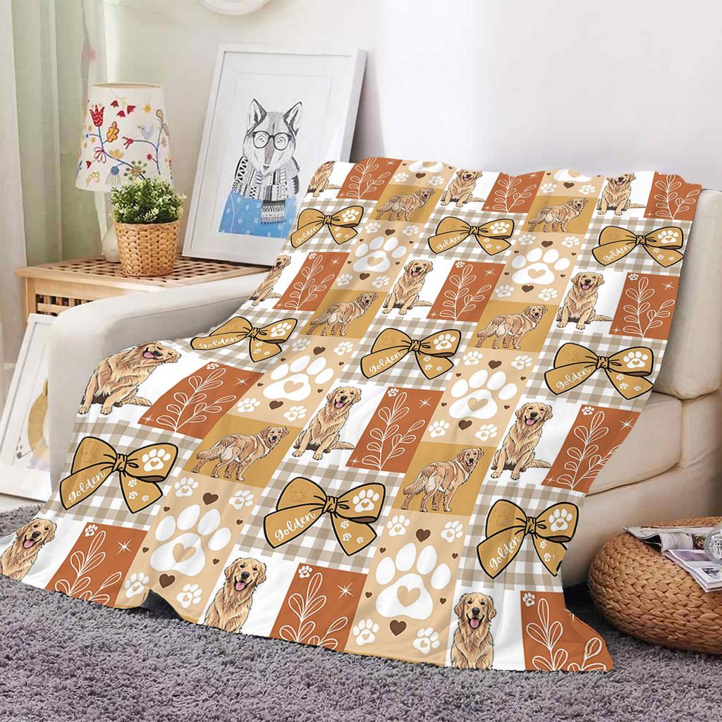 Cute Dog Printed Flannel Throw Blanket Soft Cozy Pet Pattern Fleece Blanket for Sofa Bed Couch Home Decor Customized Blankets