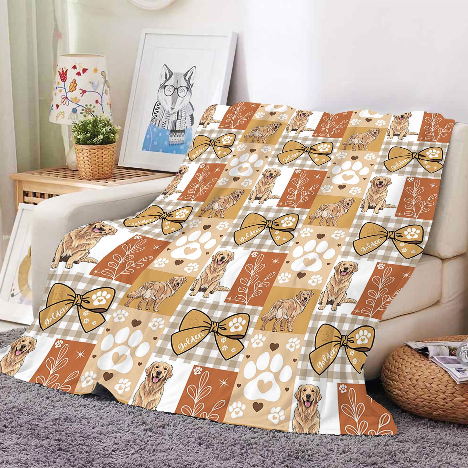 Cute Dog Printed Flannel Throw Blanket Soft Cozy Pet Pattern Fleece Blanket for Sofa Bed Couch Home Decor Customized Blankets Throw/50*60inch/130*150cm