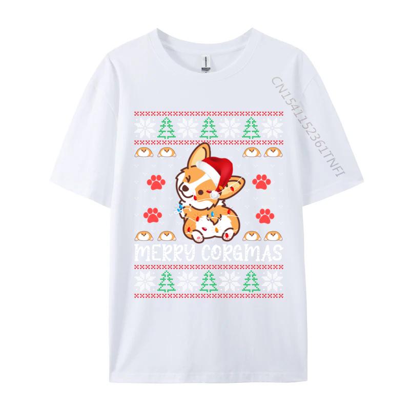 Merry Corgmas Santa Claus Corgi Dog Xmas Tree Ugly Christmas TShirt All Cotton Unisex Tops Tees Fitness Tight Tee New Year Day S
