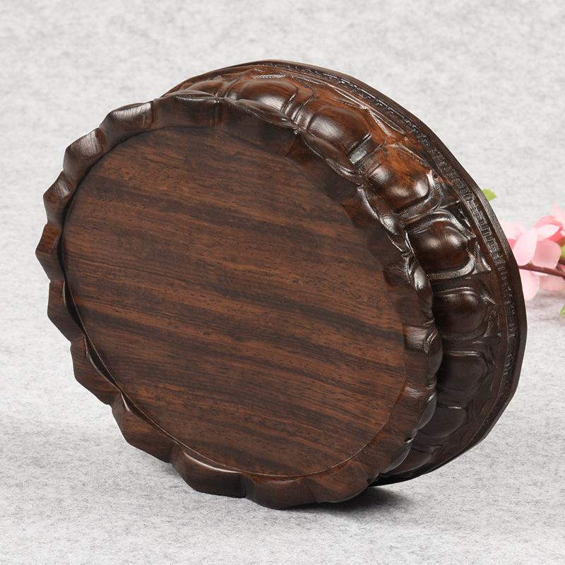 Ebenholz Guanyin Bodhisattva Lotus Sockel, Massivholz geschnitzter runder Opfertablettständer