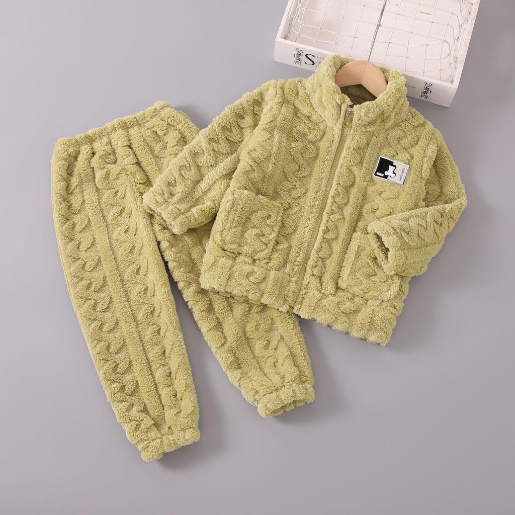 Pyjamas för barn Flickor Coral Fleece Förtjockad Pojkar Ansiktsduk Höst och vinter Baby Flickor Hemma Vinterkostym
