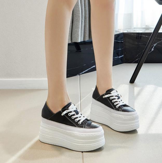 Fashion 9CM Genuine Leather Women Spring Summer Shoes Platform Sneakers Wedge High Heel Women Casual Shoes Fashion Sneakers Slippers