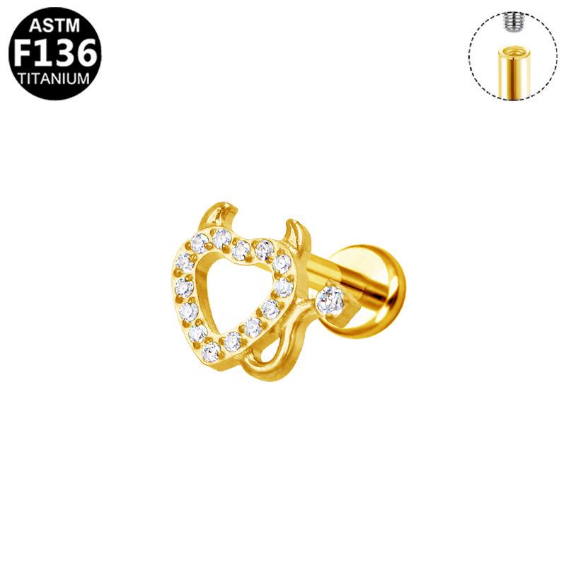 Heart Shape Little Monster Titanium Stud Earrings for Women with Diamond Details - Exquisite and Versatile Style