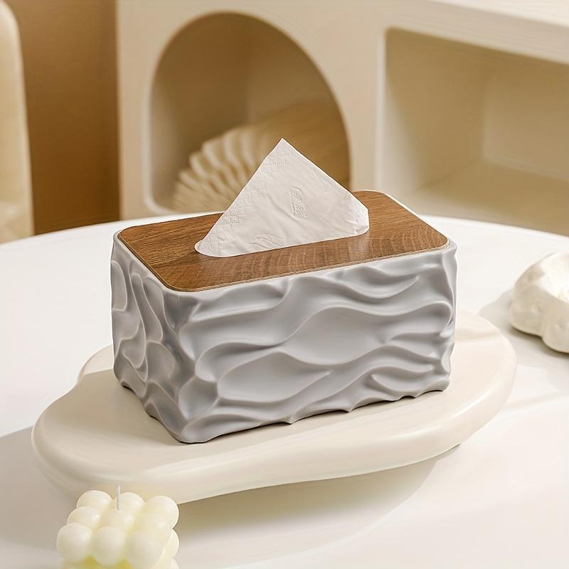 Tissue Box with Wood Grain Lid Storage Container Facial Tissues Napkins Paper Towel Holder for Home  Bedroom Office Storage Gift