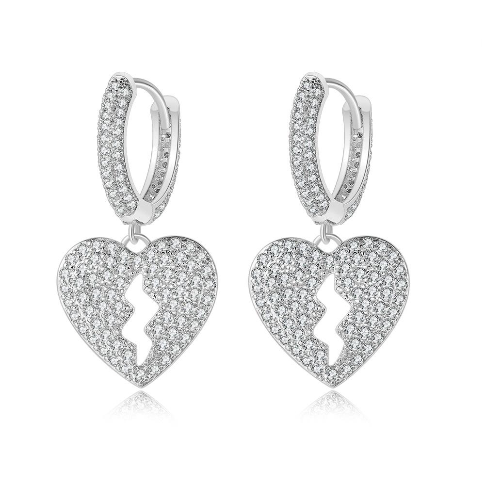 

Broken Heart Pendant Hoop Earrings for Women Gold Color Iced Out Zircon Dangle Earings Hip Hop Rapper Accessories Jewelry OHE045