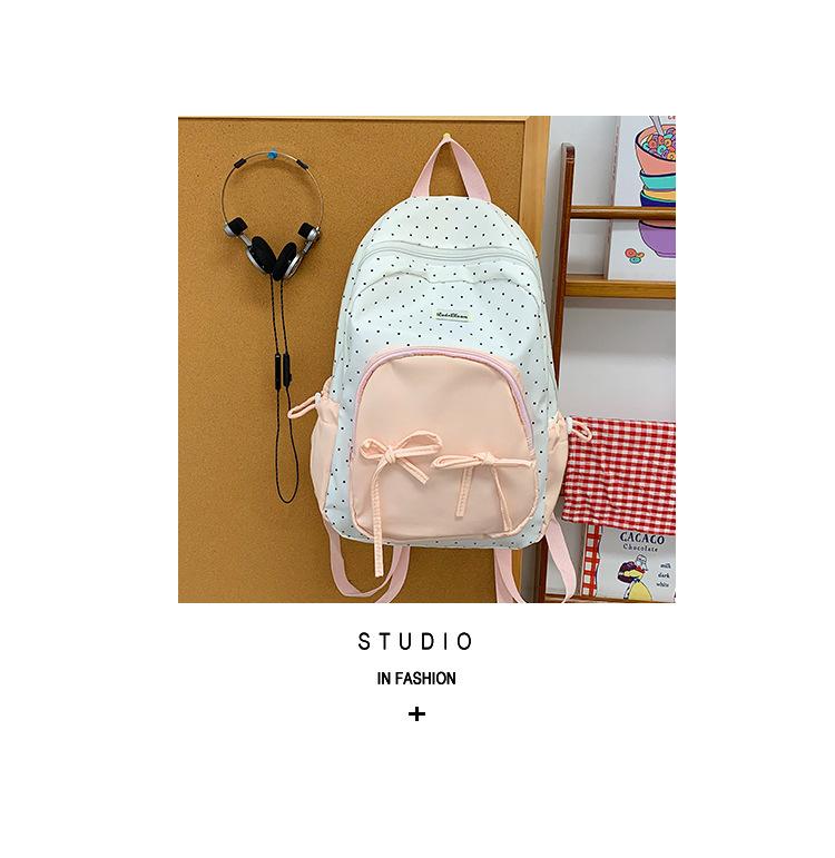 Schoolbag cute sweet girl backpack female student class schoolbag Korean college style bow polka dot backpack