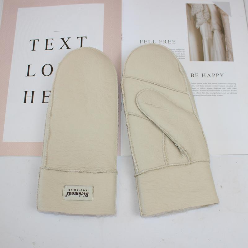 New Winter Warm Women's Sheepskin Gloves Thickened Wool Lined Solid Finger Leather Gloves