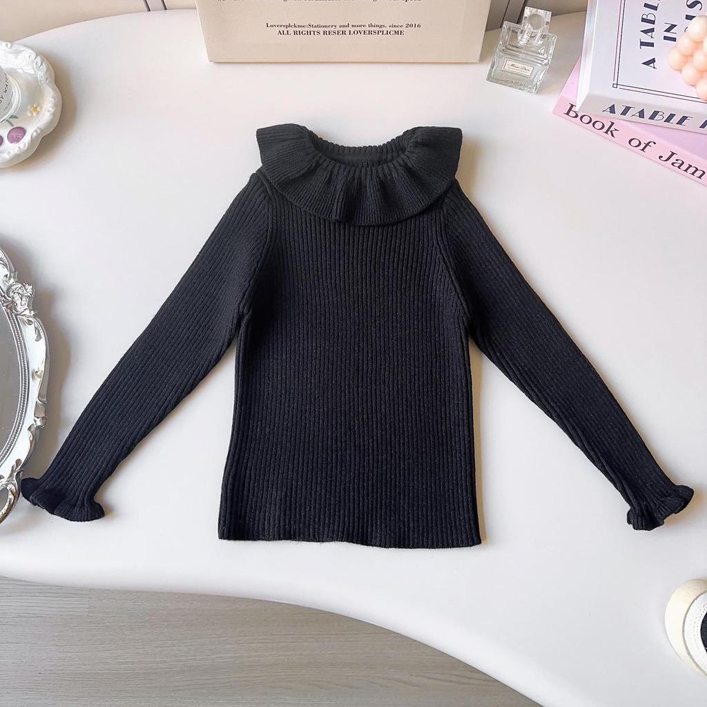 Mädchen Winter Strickpullover mit französischem Rüschenkragen