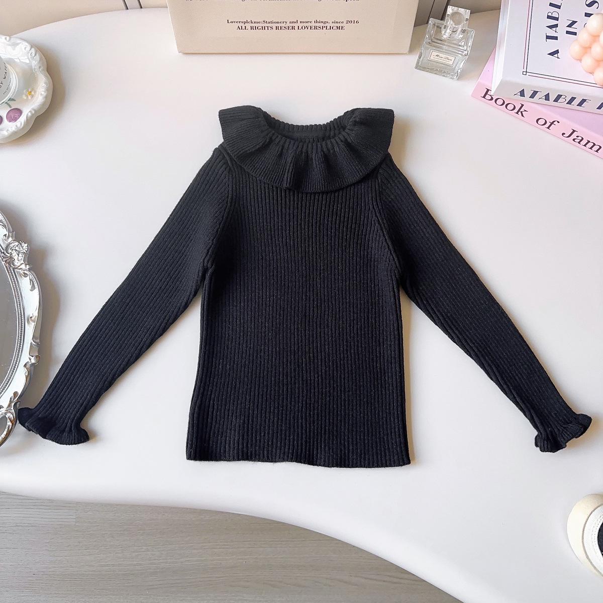 Girls  Winter French Ruffle Collar Knit Sweater GZ9505 Size 130 чёрный