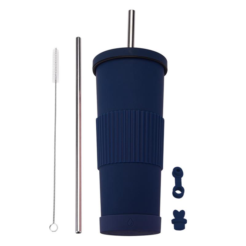 830Ml Stainless Steel Straw Cup Large Capacity Non-Slip Sleeve Straw Thermos Cup Simple Car Water Cup