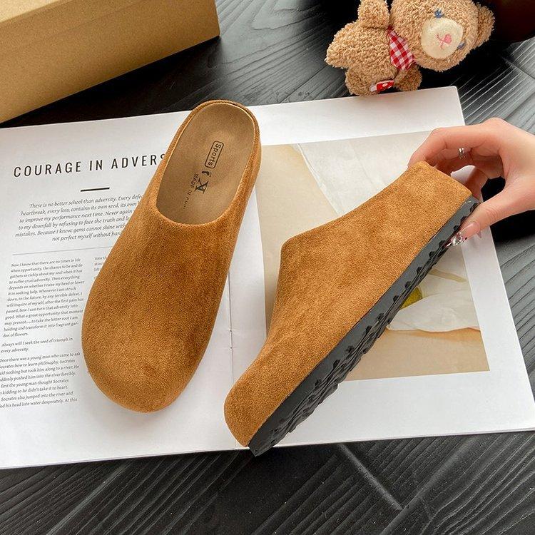 Lazy shoes French retro outer wear Boken shoes slippers one pedal versatile casual half drag early spring new bag head drag