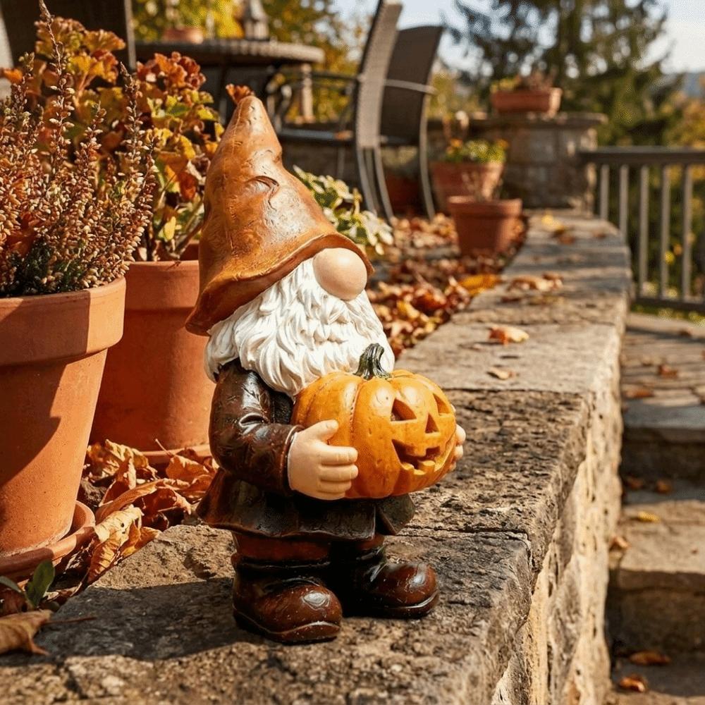 Cartoon Garden Dwarfs Statues Resin Dwarf Holding Pumpkin Ornament Halloween Pumpkin Lawn Garden