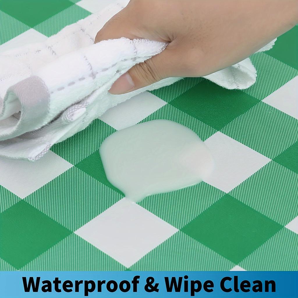 Waterproof Vinyl Tablecloth with Flannel Backing - Stylish Buffalo Check, Elastic & Non-Slip - Ideal for Dining, Camping