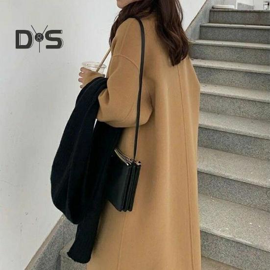 Dam Vinterkappa Nedvikt Krage Fickor Enfärgad Dubbelknäppt Förtjockad Lös Passform Kappa Termisk Långärmad Pendling Dejting Vår Höst