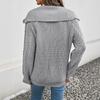 Damen Zopfmuster Cardigan Reißverschluss Kragen Langarm Vintage Pullover Locker Offene Vorderseite Mäntel