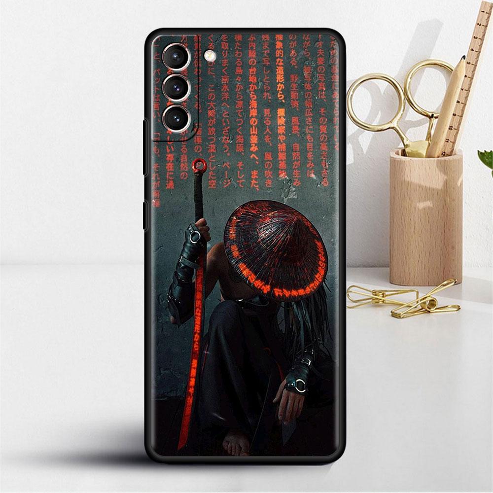 Case For Samsung Galaxy S20 S22 Ultra S21 FE S10 S9 Plus Note 20 10 Lite 9 Soft Phone Shell Landscape Ink Painting Samurai Art