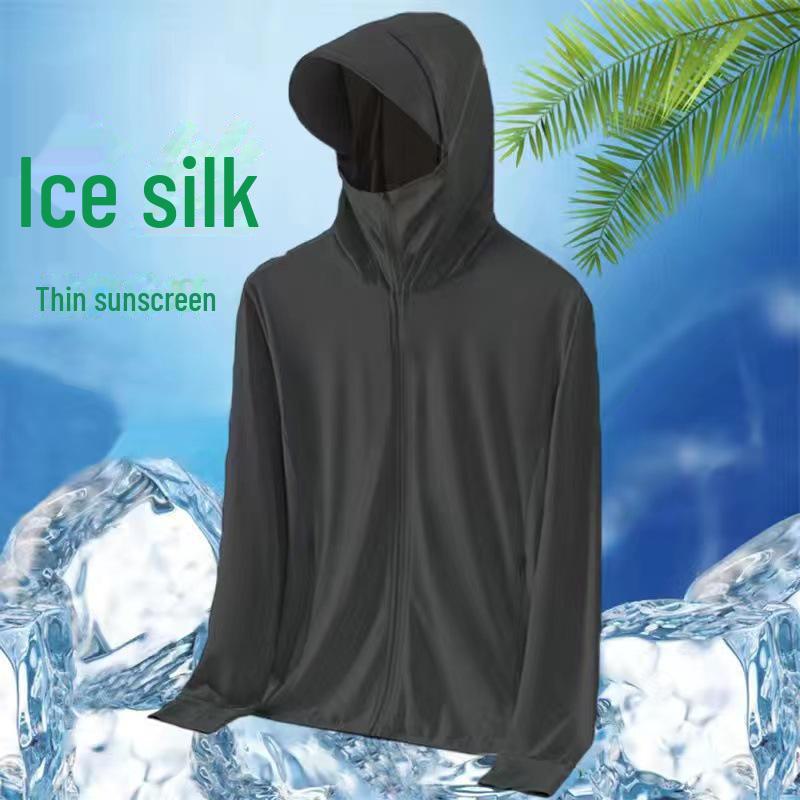 Men's Ultra-Thin Ice Silk Hooded Sun Protection Windbreaker for Outdoor Fishing