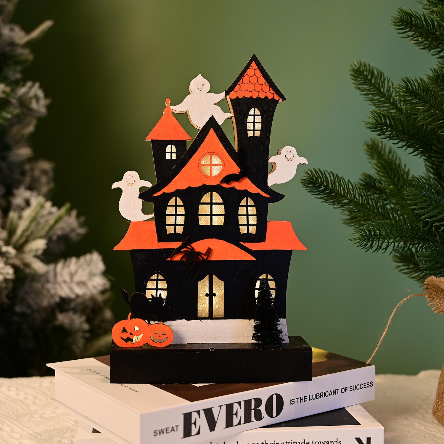 Cross-border Halloween Indoor Luminous Wooden Ghost House Party Decoration Ornaments Standard чёрный