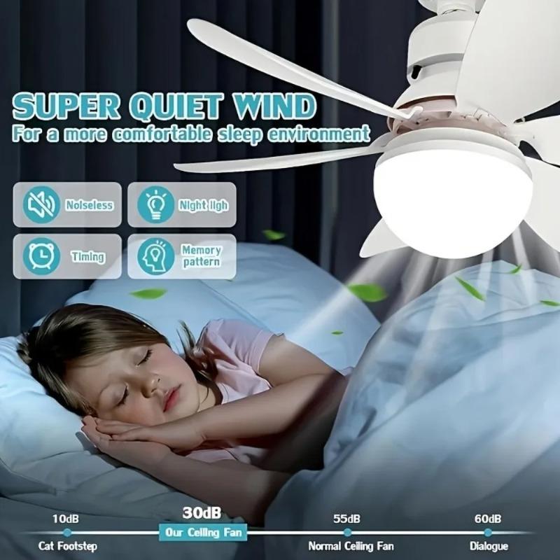 White/Multicolored Ceiling Fan Light with Remote Socket Light with Fan E26 Base in 40W Ceiling Fan with 3 Speeds for Bedroom