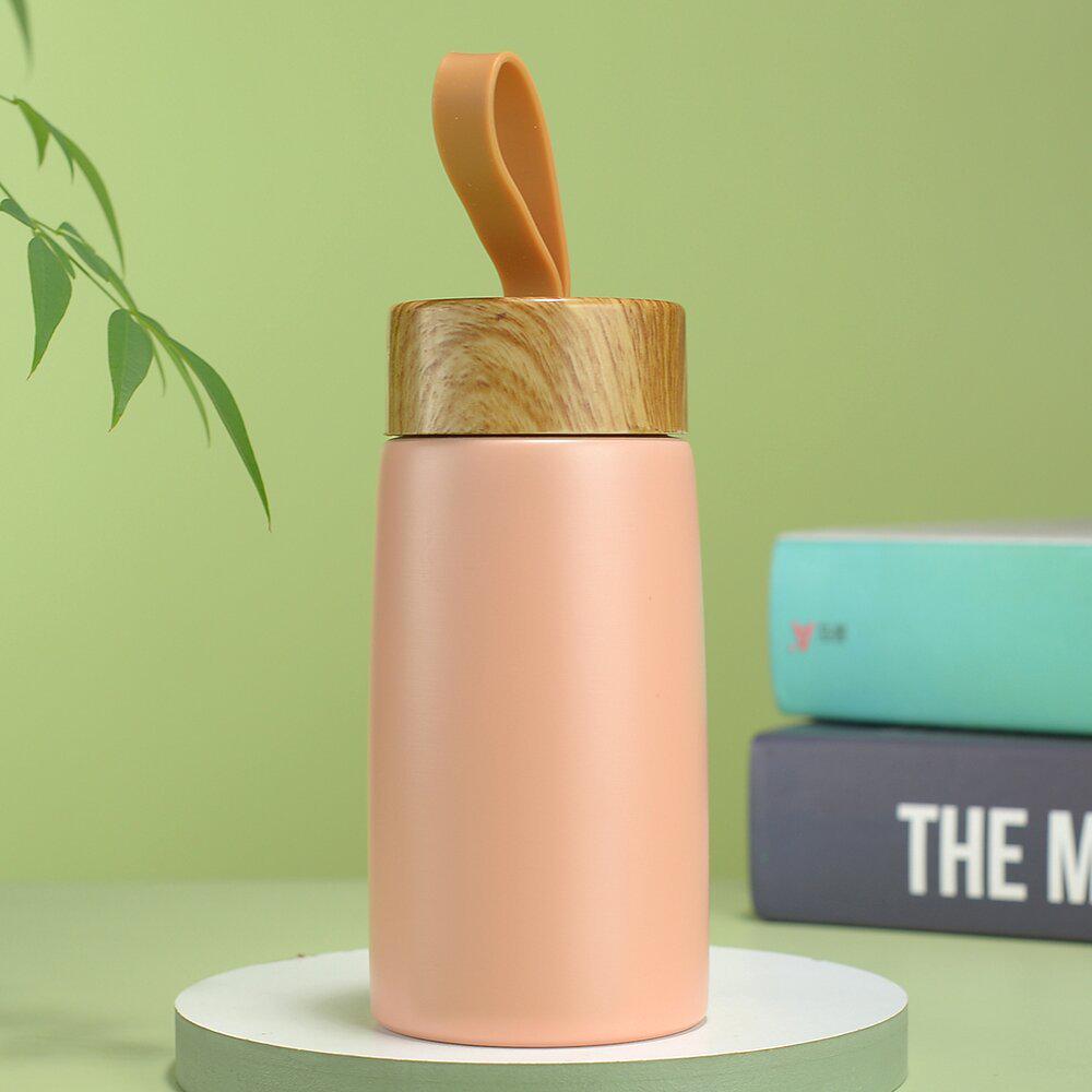 Korean Style Wood Grain Lid 304 Stainless Steel Vacuum Insulated Mini Pocket Cup Gift 280ml