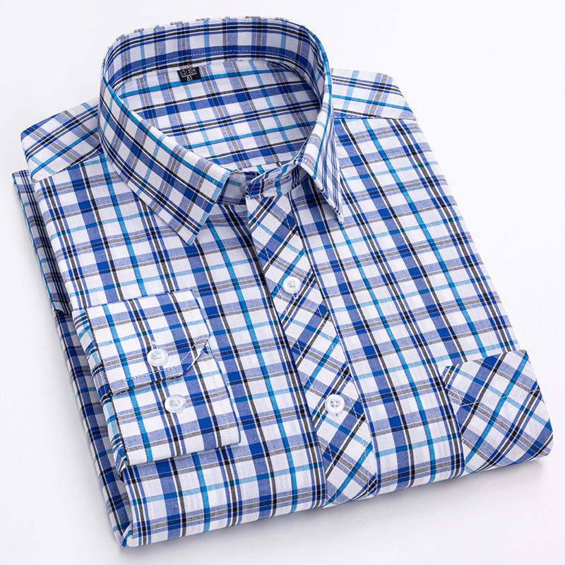 Men's Slim Fit Plaid 100% Cotton Shirt - Long Sleeve, Spring/Autumn Casual Korean Style for Young & Middle-Aged