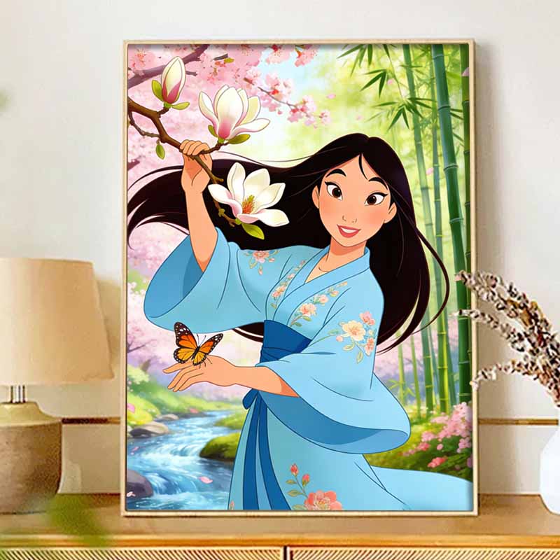 Disney Mulan Magnolia Flower Butterfly Diamond Paint Painting Art Kit Handmade DIY5D Home Decor Gift