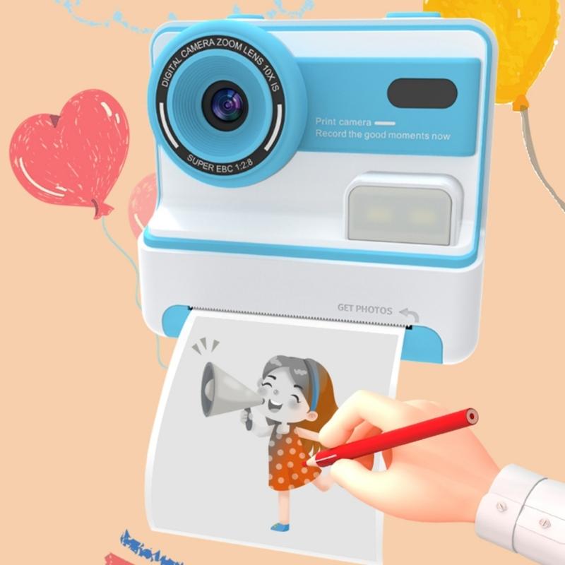 Children's Digital Camera Instantly Print 2.4inch Screen with Stickers & Filters for Photos Taking Video Recording Machine
