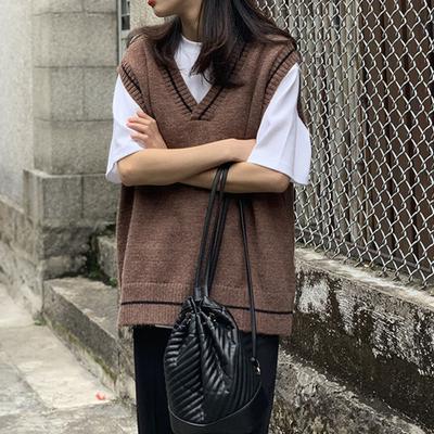 Y2K Style Women's Knitted Sweater Vest New Oversized Knitwear All-Match Pullover Tops V Neck Sleeveless Girls Retro Jumpers