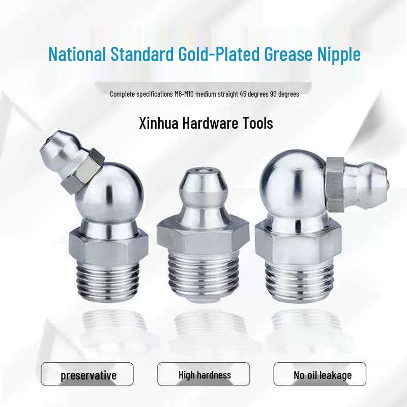 Iron/Nickel Plated Copper Grease Nipple, Carbon Steel, M6/M8/M10, 45°/90° Angled & Straight for Excavators