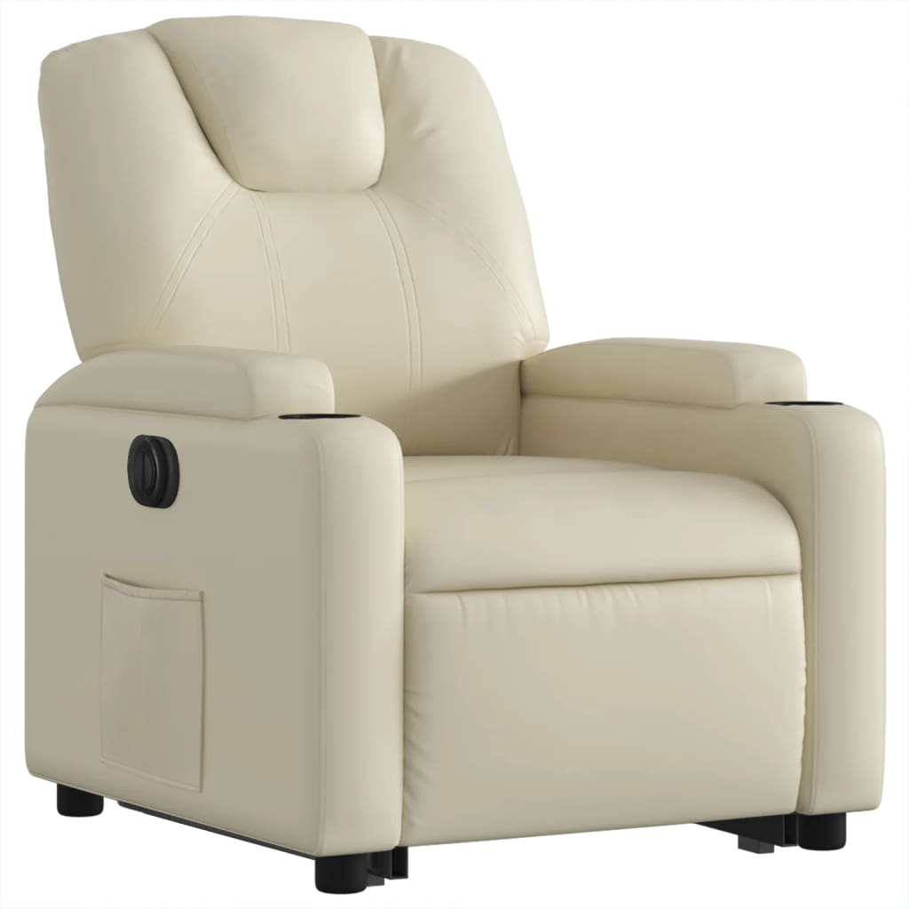 Electric Recliner Chair with Rising Function Cream Artificial Leather