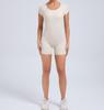 European & American Backless Peach Hip Tight Yoga One-Piece - Short Sleeve for Dance, Fitness & Sports