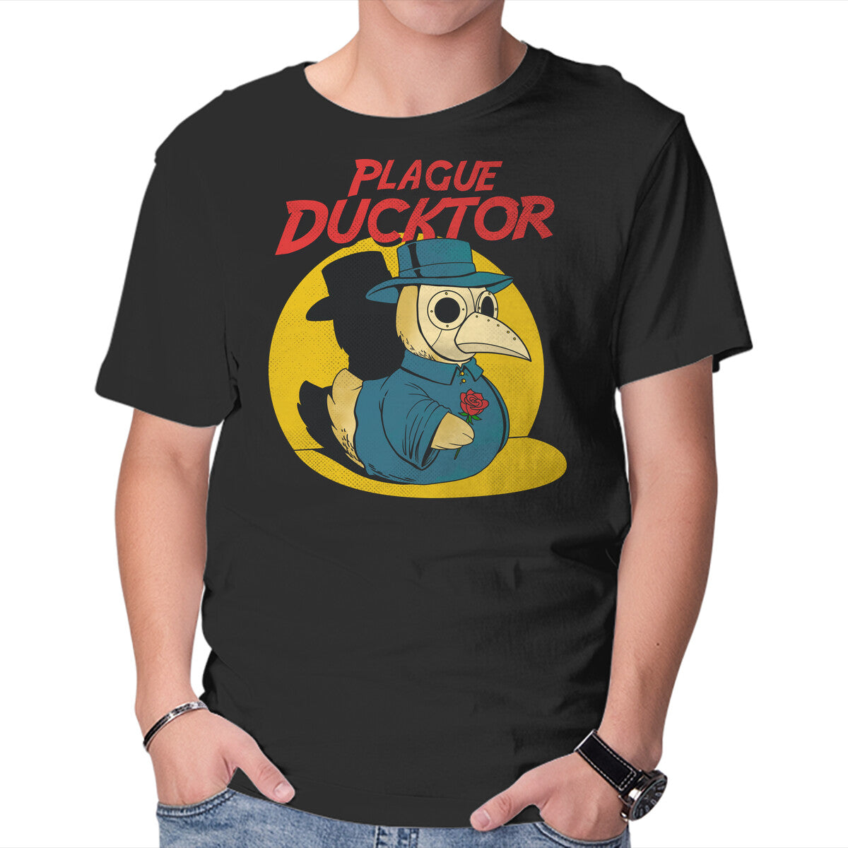 Unisex Crew Neck T-Shirt The Plague Ducktor Graphic Short Sleeve Casual Tee L