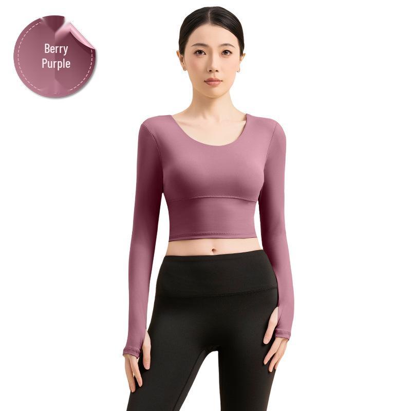 

Топ для бега с длинным рукавом и перекрестной спинкой Noting Nude Feel с подушечками - Облегающая фитнес-футболка Medium