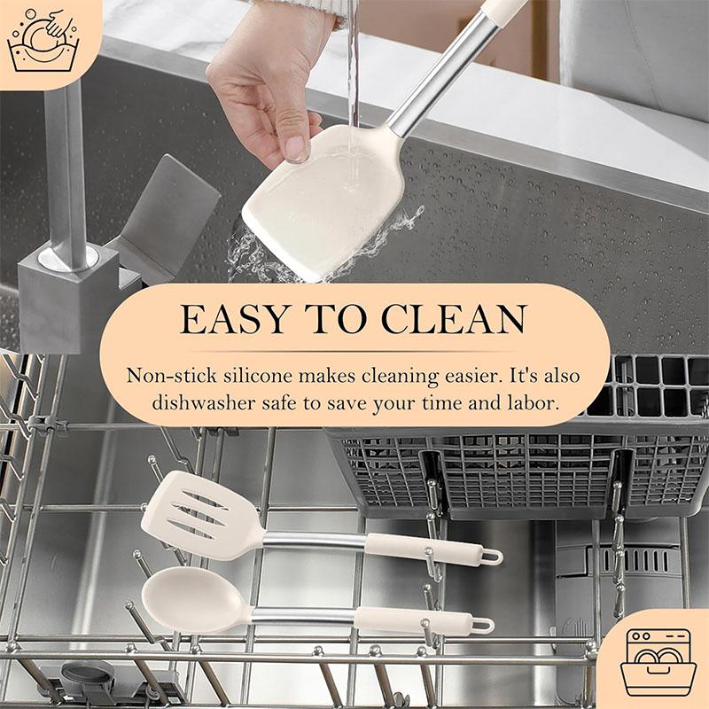 4Pcs Silicone Cooking Utensil Set Large Cooking Spatulas and Spoons Heat Resistant Solid Spatulas Slotted Spoons Kitchen Turners