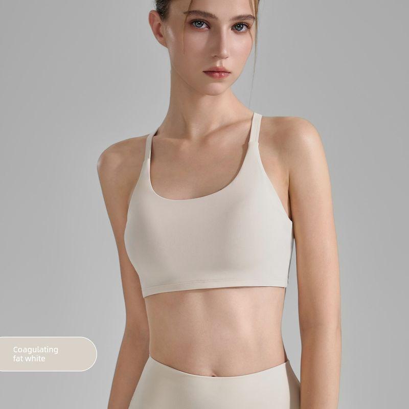 

Spaghetti Strap Contrast Color Sports Intimates Women s Summer Cross Back Short Workout Bra Bubble Wrap Yoga Jacket Blouse Coagulating fat white S