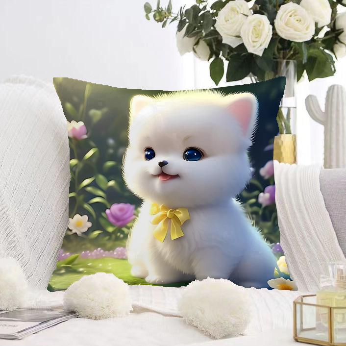 White Cat and Dog Pillowcase Dormitory Decoration Office Living Room Sofa Home Pillowcase