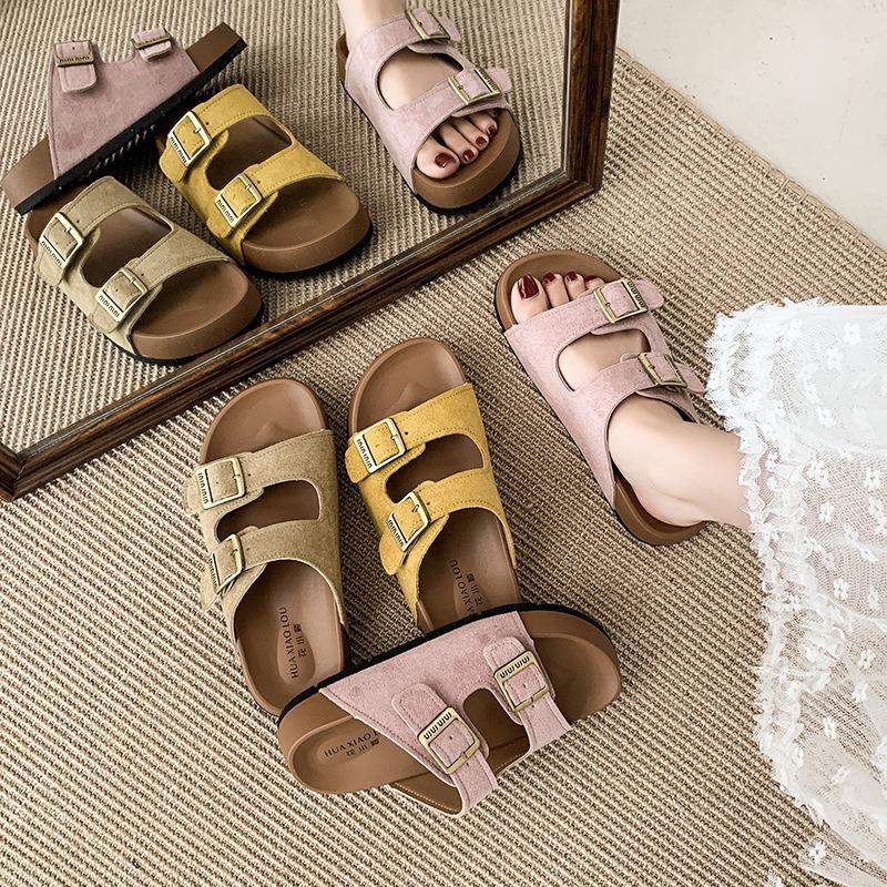 

Женские летние новые крутые шлепанцы на толстой подошве, ленивые шлепанцы на один палец с мягкой подошвой для пляжа 40 хаки