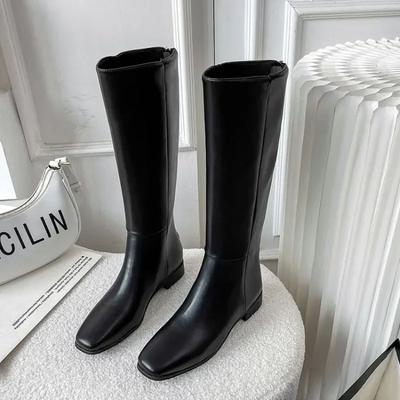 Nové Zimní Vysoké boty ke kolenům Dámské Boty Pravá kůže Černá Western Vysoké Dlouhé Chelsea Boty Dámské trendy Boty