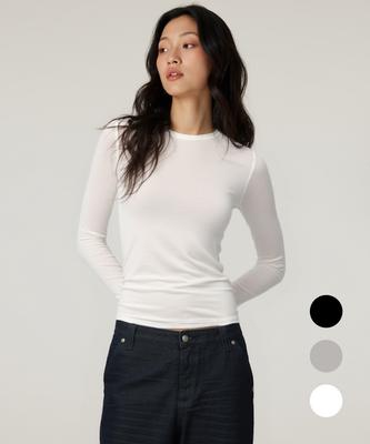 Beoteunseoul [Womens] Wool Blend Basic Slim V-Neck Long Sleeve T-Shirt (3 Colors)