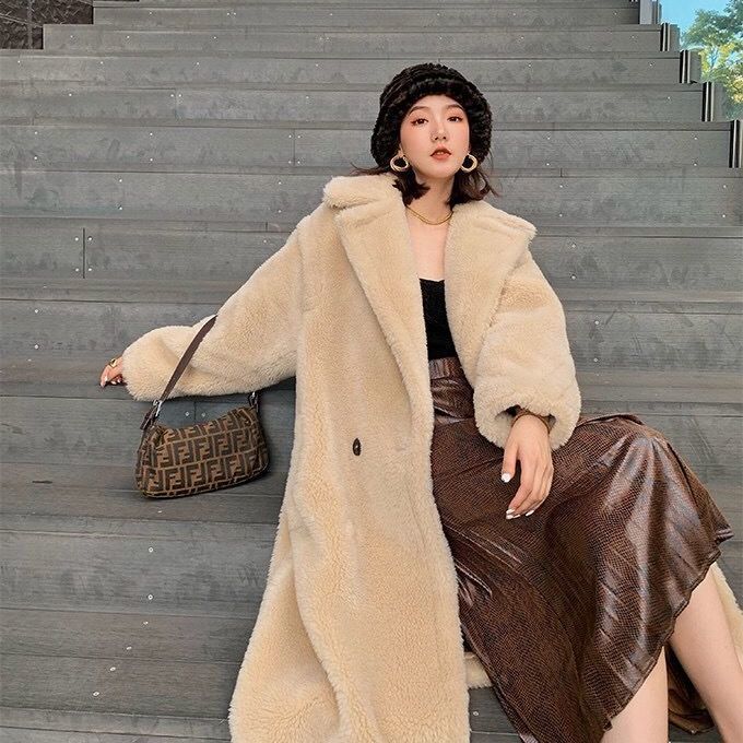 Teddy bear cashmere imitation fur new granular cashmere coat lining thickened coat women's medium and long