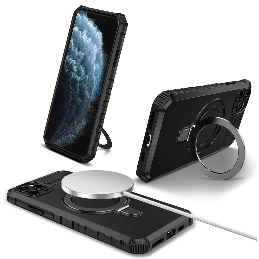For iPhone 11 Pro Max Case Kickstand PC+TPU Phone Cover Compatible with MagSafe