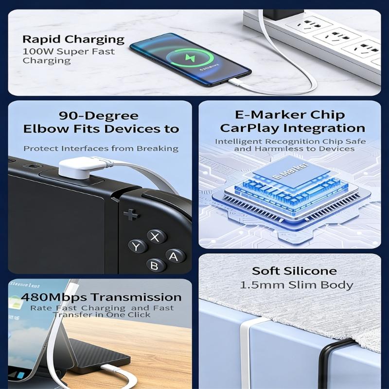 Silicone Short 10/20/50cm Type C to USB C Cable 480mbps 100W Fast Charging Data Cable for Mobile Phone Laptop Tablet