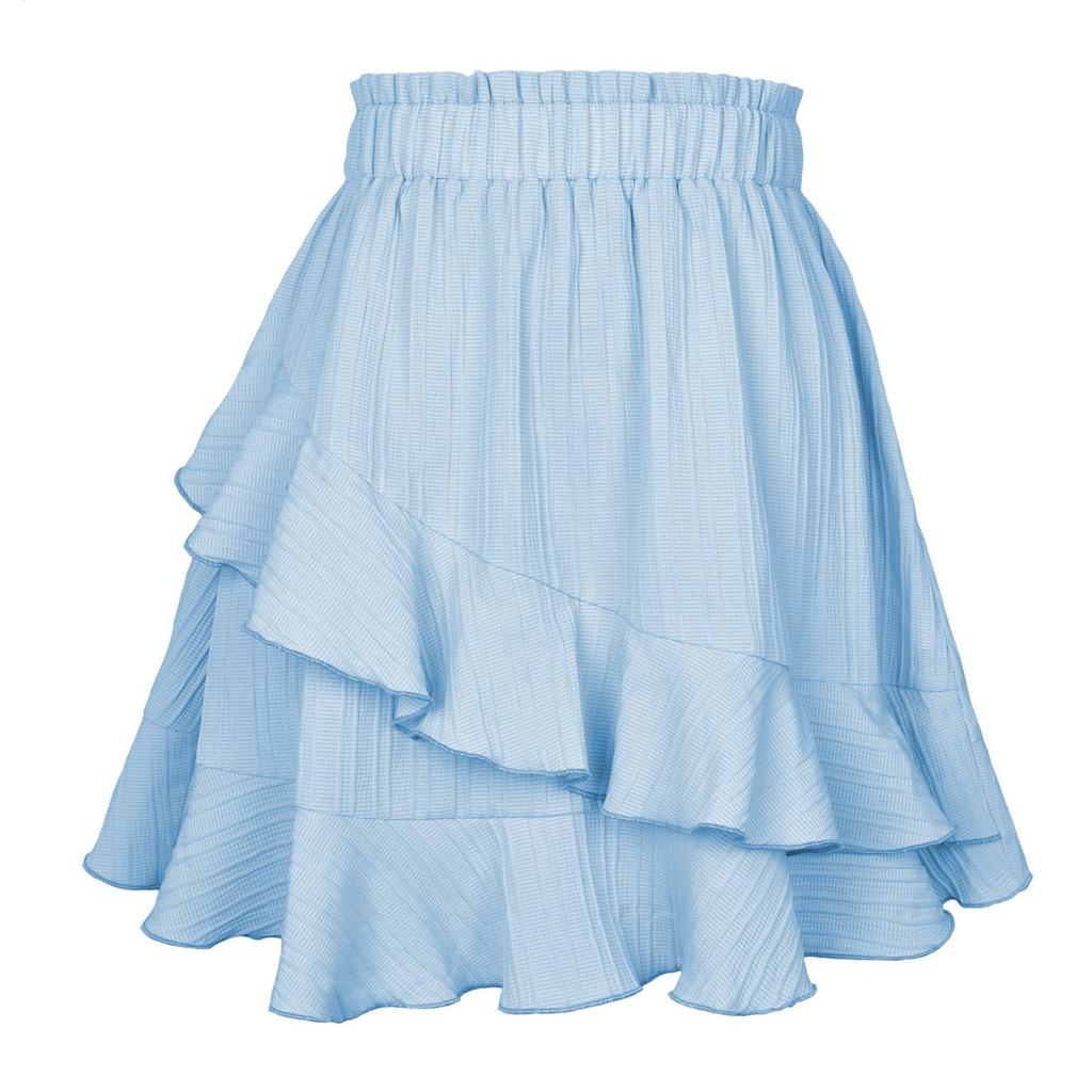 Women's Summer High Waist Ruffle Skirt Cute Flowy Skirt Casual Comfort Wrap Beach Pleated Skirt