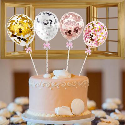 10 set da 5 pollici con palloncino di coriandoli, decorazione per torta con fiocco di paglia di carta, bomboniere per baby shower, matrimonio, compleanno, festa