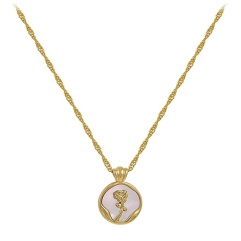 New Irregular Round Shell Metal Rose Pendant Stainless Steel Necklace For Women's Sexy Neck Chain Party Luxury Jewelry