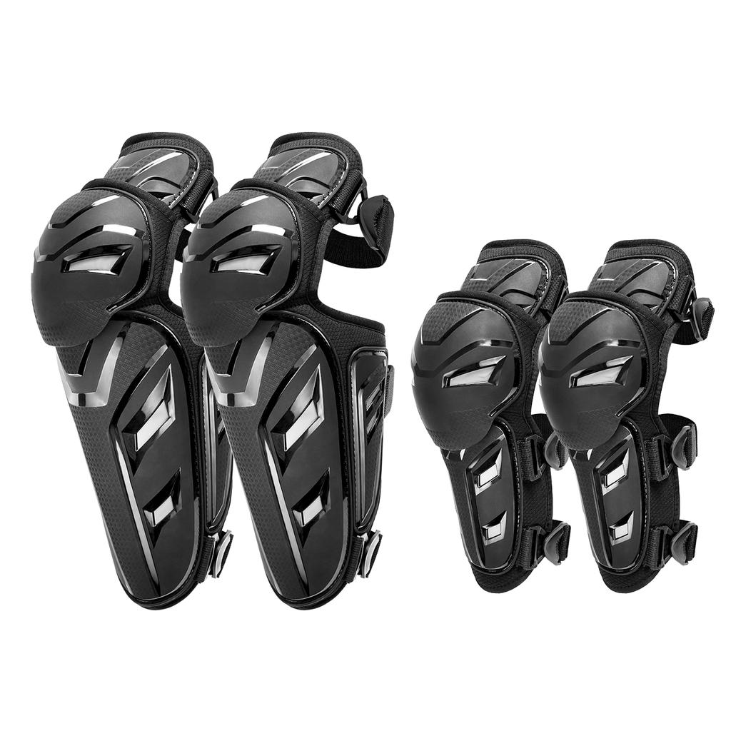 Motorcycle Knee Elbow Set 4-Piece Set - Heavy Duty Impact Protection Adjustable Straps CE Certified Universal Fit for Riders