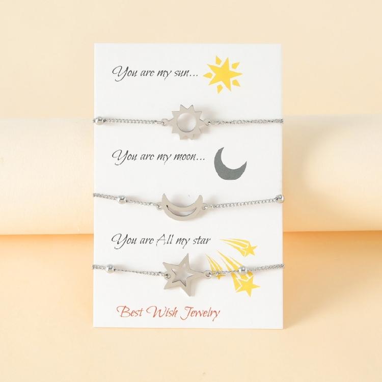Stainless Steel for Sun Moon Star Bracelets Temperament Chain Couple Card Bracel