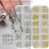 DIY Glamour Nail Decoration 12 Grids Gothic Punk Retro Metal Nail Jewellery 3D Gold Silver Nail Rhinestone Accessories